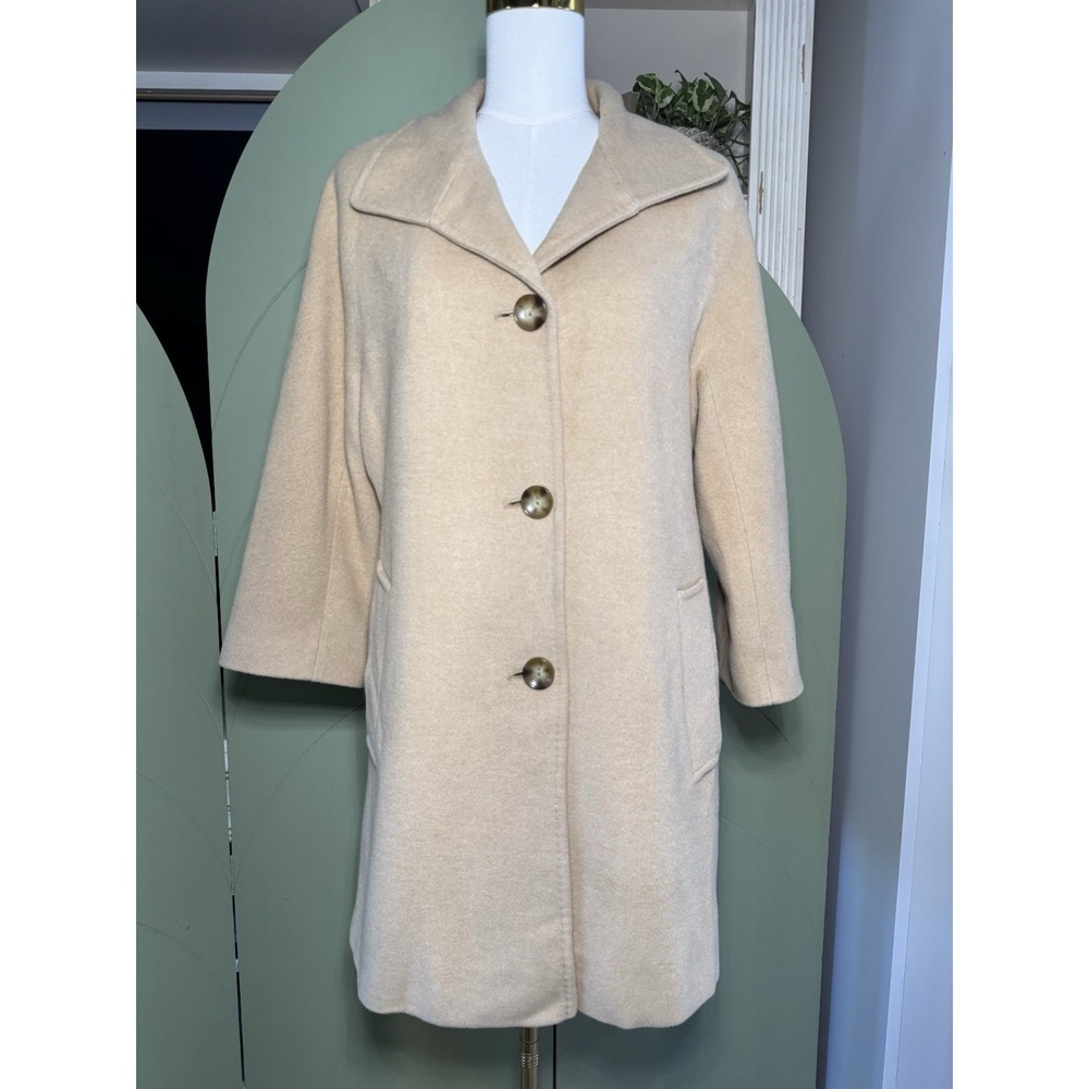Vintage 100% Camel Hair Overcoat Tan Mid-Length Car Coat Womens